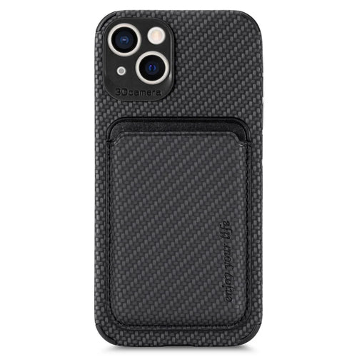 Detachable 2-in-1 Phone Case for iPhone 14 Plus, Carbon Fiber Texture Magnetic Card Holder PU Leather + TPU + PVC Shell - Black - 1
