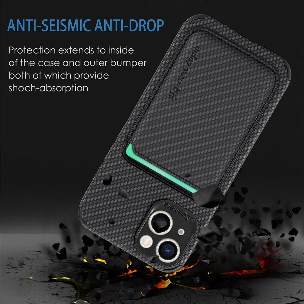 Detachable 2-in-1 Phone Case for iPhone 14 Plus, Carbon Fiber Texture Magnetic Card Holder PU Leather + TPU + PVC Shell - Black - 5