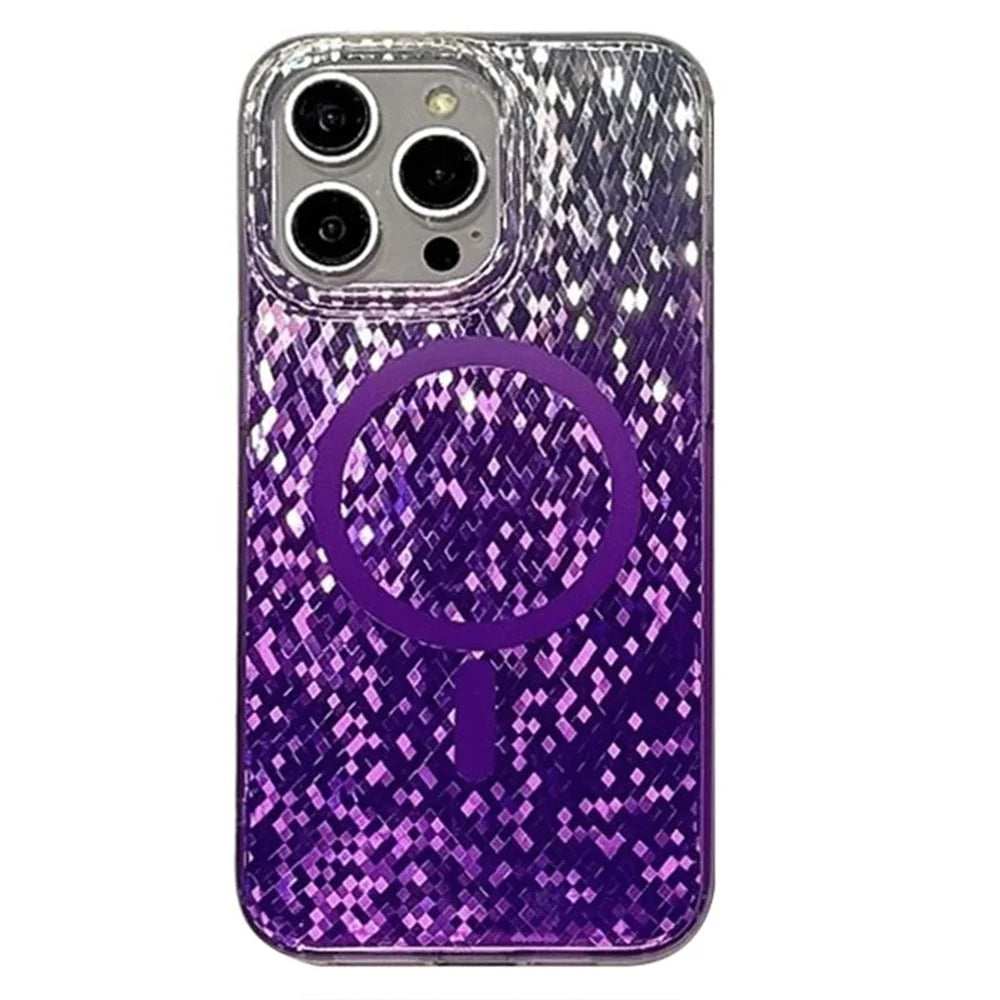 For iPhone 15 Pro Max Magnetic Case Geometric Rhombus IMD PC+TPU Phone Cover - Purple - 1