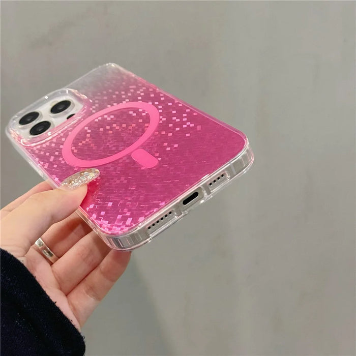 For iPhone 15 Pro Max Magnetic Case Geometric Rhombus IMD PC+TPU Phone Cover - Purple - 5
