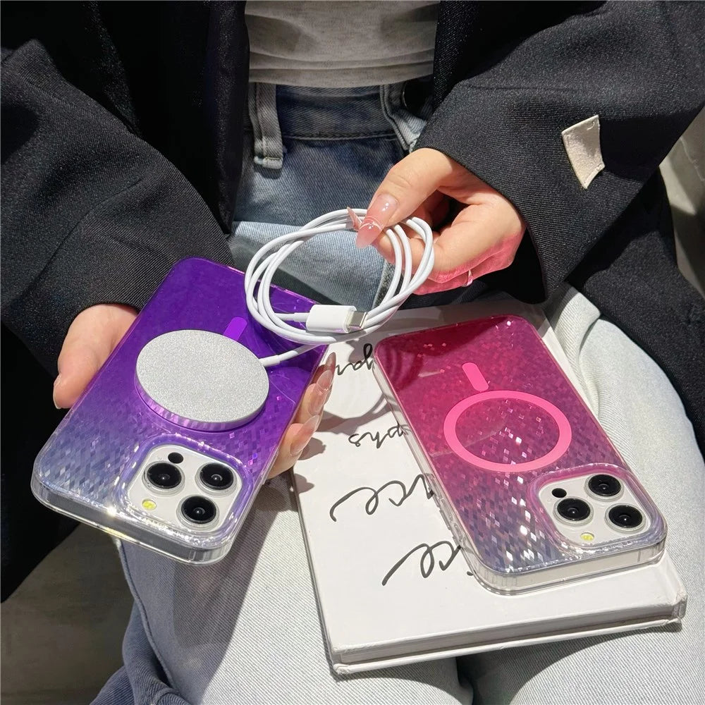 For iPhone 14 Pro Case Compatible with MagSafe IMD Geometric Rhombus PC+TPU Phone Cover - Purple - 3