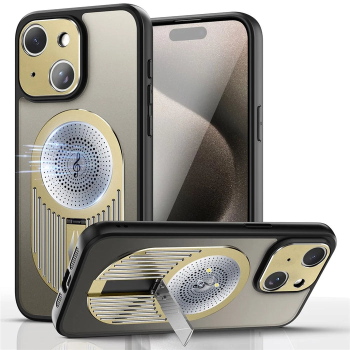 For iPhone 13 Graphene Heat Dissipation Case Silicone+PC Kickstand Phone Cover - Gold - 1