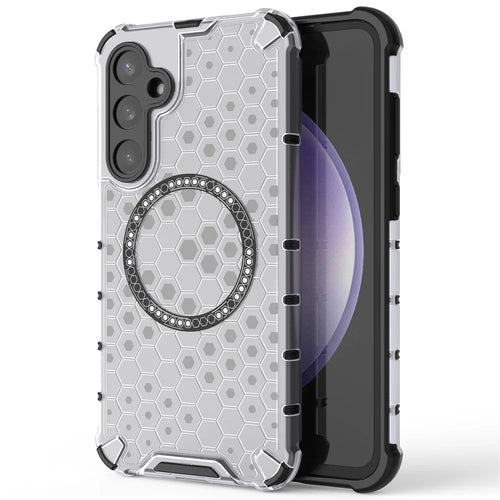 For Samsung Galaxy S23 FE Case Honeycomb Magnetic Ring TPU+PC Phone Cover - Transparent - 1
