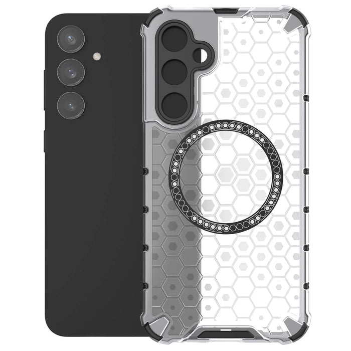 For Samsung Galaxy S23 FE Case Honeycomb Magnetic Ring TPU+PC Phone Cover - Transparent - 2