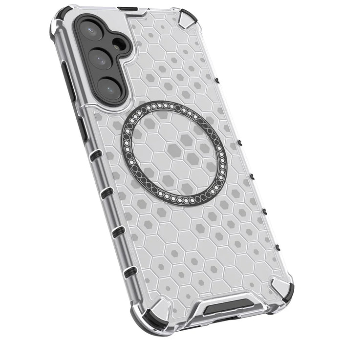 For Samsung Galaxy S23 FE Case Honeycomb Magnetic Ring TPU+PC Phone Cover - Transparent - 5