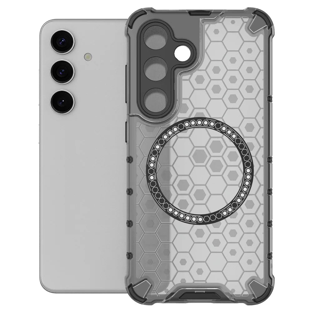 For Samsung Galaxy S24+ Case Honeycomb Magnetic Phone Cover Hybrid TPU+PC Material - Grey - 2