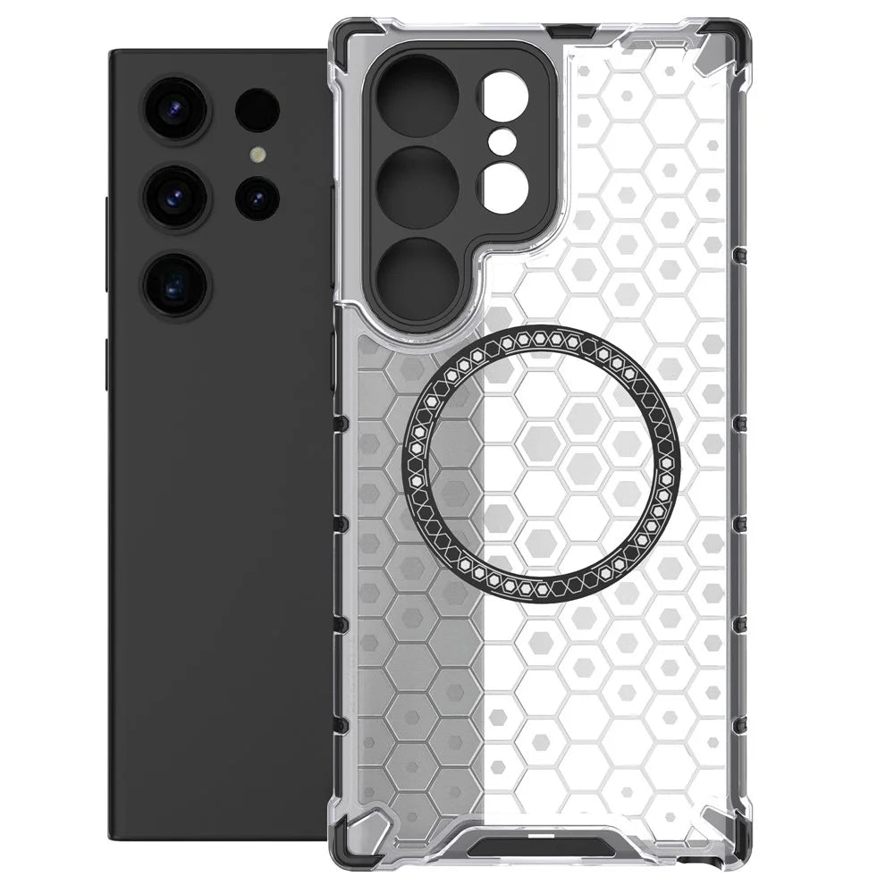For Samsung Galaxy S23 Ultra Magnetic Case TPU+PC Phone Cover Honeycomb Shock-Absorbing - Transparent - 2