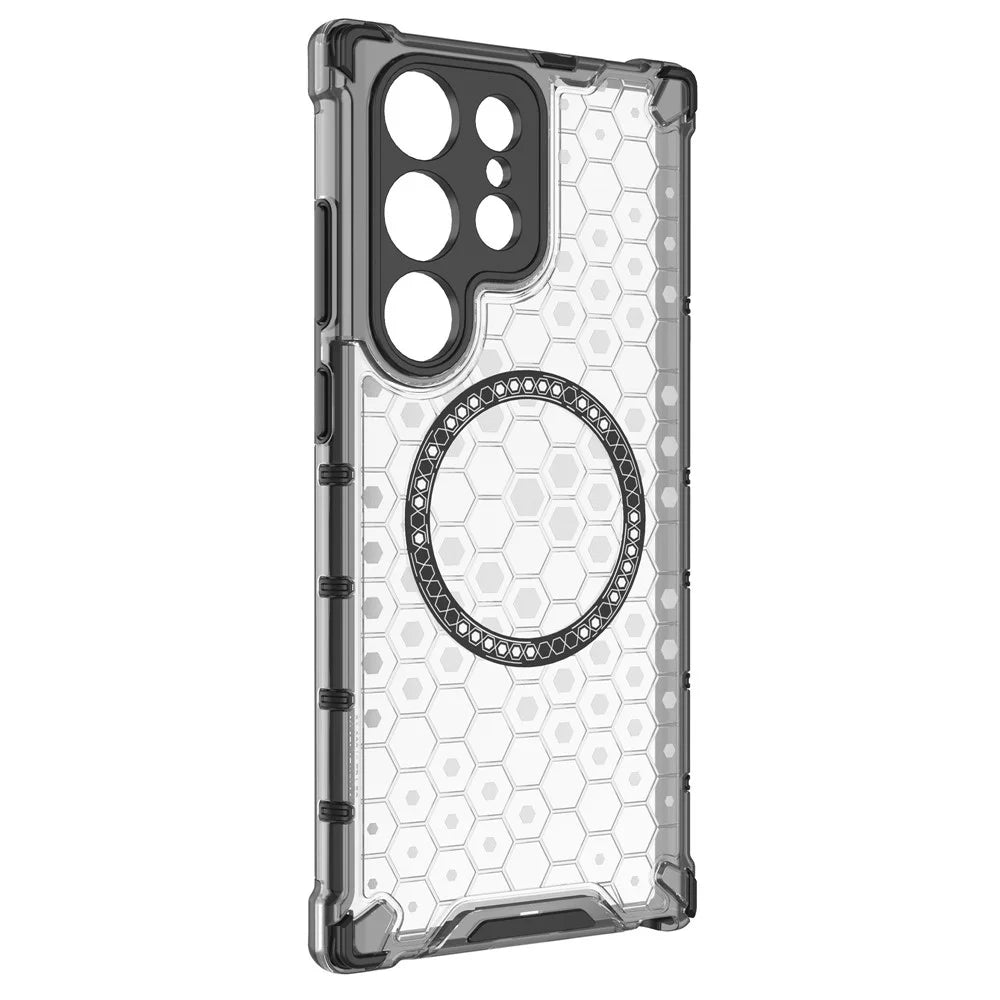 For Samsung Galaxy S23 Ultra Magnetic Case TPU+PC Phone Cover Honeycomb Shock-Absorbing - Transparent - 3