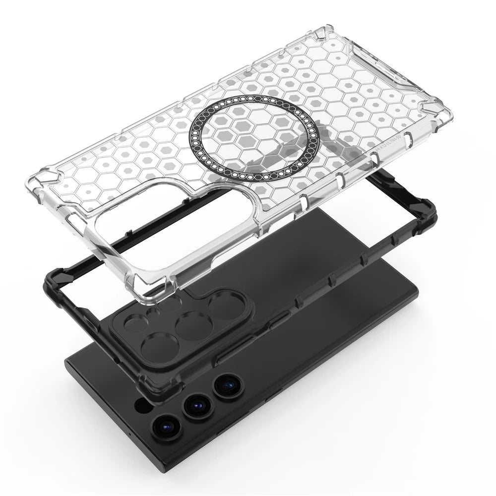 For Samsung Galaxy S23 Ultra Magnetic Case TPU+PC Phone Cover Honeycomb Shock-Absorbing - Transparent - 7