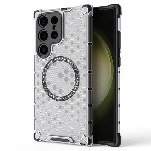 For Samsung Galaxy S24 Ultra Case Honeycomb TPU+PC Cell Phone Cover Magnetic Case - Transparent - 1