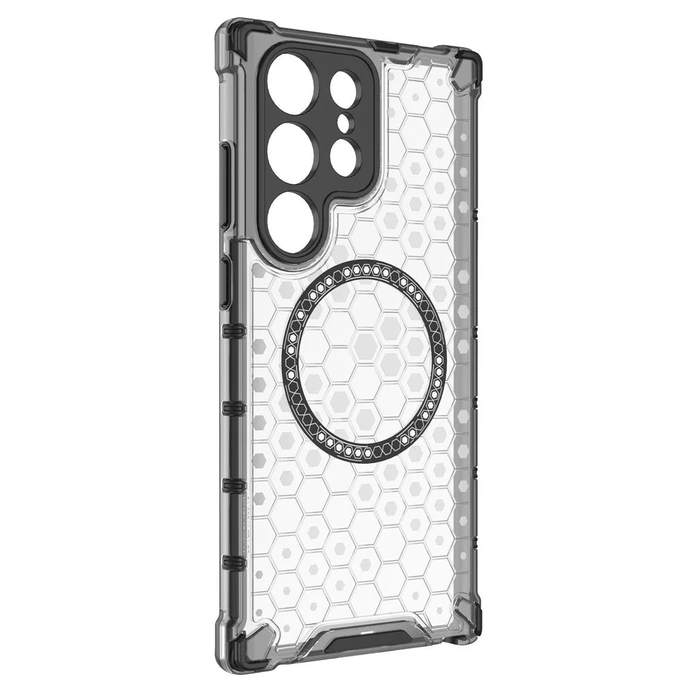 For Samsung Galaxy S24 Ultra Case Honeycomb TPU+PC Cell Phone Cover Magnetic Case - Transparent - 3