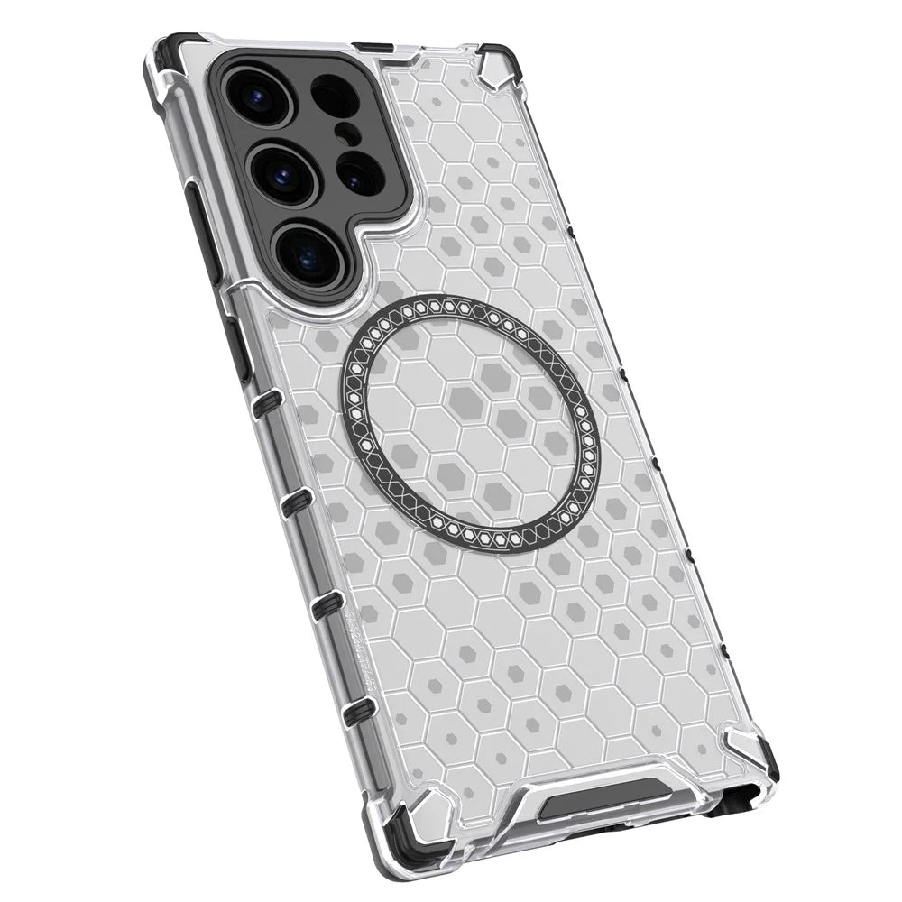 For Samsung Galaxy S24 Ultra Case Honeycomb TPU+PC Cell Phone Cover Magnetic Case - Transparent - 4