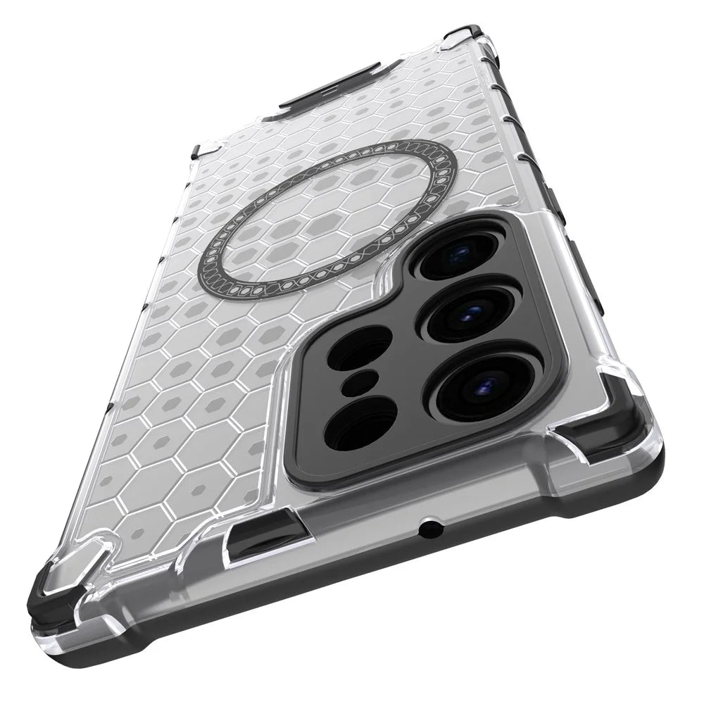 For Samsung Galaxy S24 Ultra Case Honeycomb TPU+PC Cell Phone Cover Magnetic Case - Transparent - 5
