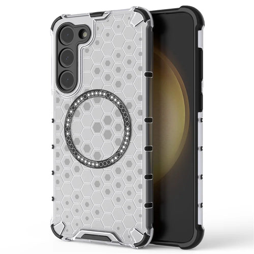 For Samsung Galaxy S23 Cell Phone Case Honeycomb TPU+PC Phone Cover Magnetic Case - Transparent - 1