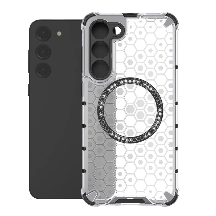 For Samsung Galaxy S23 Cell Phone Case Honeycomb TPU+PC Phone Cover Magnetic Case - Transparent - 2