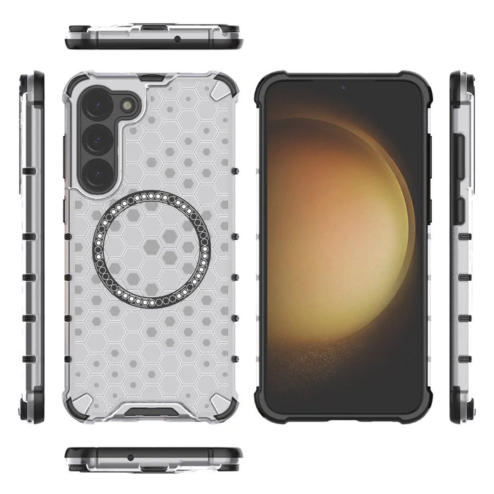 For Samsung Galaxy S23 Cell Phone Case Honeycomb TPU+PC Phone Cover Magnetic Case - Transparent - 7