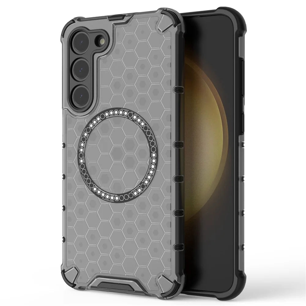 For Samsung Galaxy S23+ Cell Phone Case Honeycomb TPU+PC Phone Cover Magnetic Case - Grey - 1