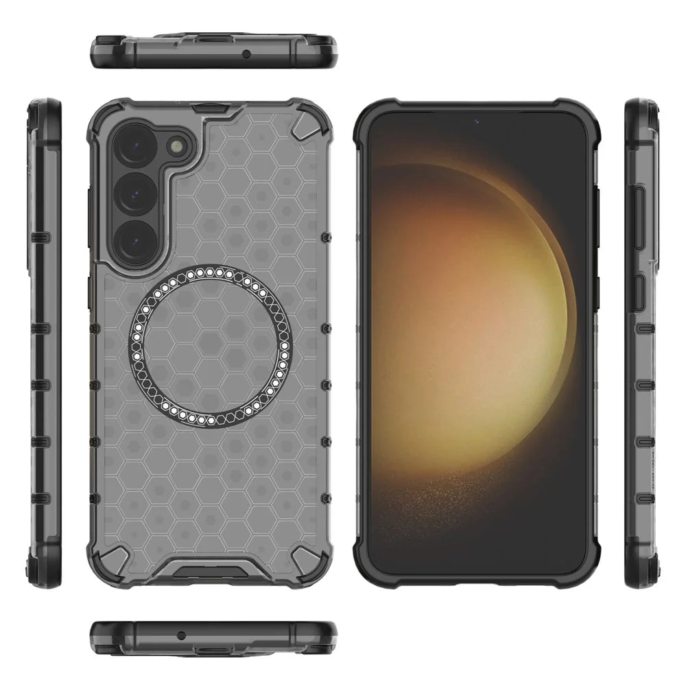 For Samsung Galaxy S23+ Cell Phone Case Honeycomb TPU+PC Phone Cover Magnetic Case - Grey - 4