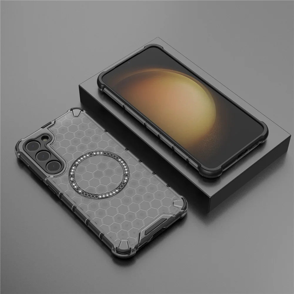 For Samsung Galaxy S23+ Cell Phone Case Honeycomb TPU+PC Phone Cover Magnetic Case - Grey - 5