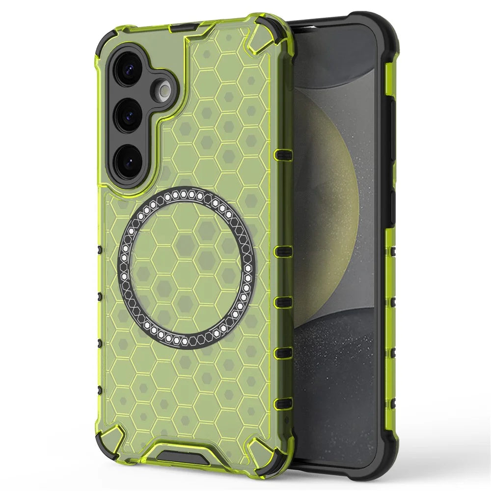 For Samsung Galaxy S24 Magnetic Case Honeycomb TPU+PC Anti-Drop Phone Cover - Green - 1