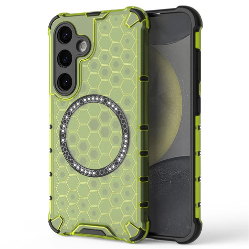 For Samsung Galaxy S24 Magnetic Case Honeycomb TPU+PC Anti-Drop Phone Cover - Green - 1