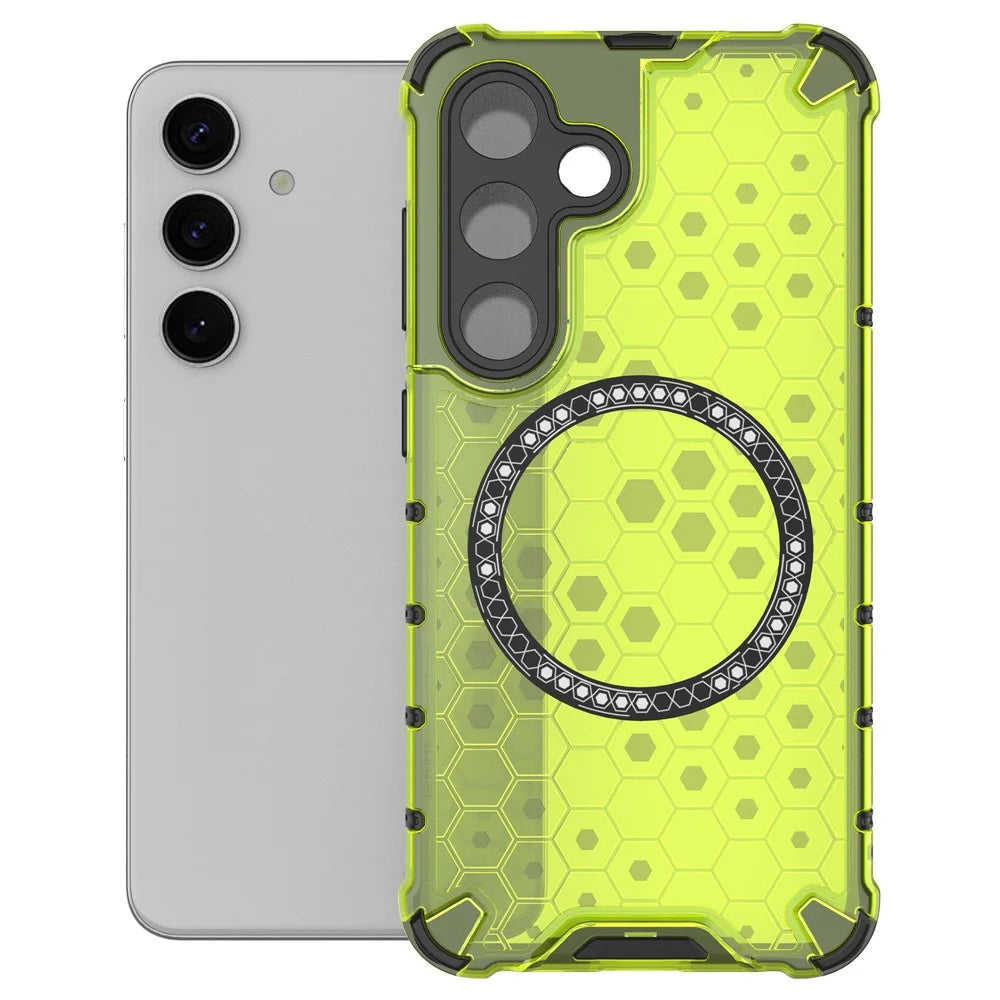 For Samsung Galaxy S24 Magnetic Case Honeycomb TPU+PC Anti-Drop Phone Cover - Green - 2
