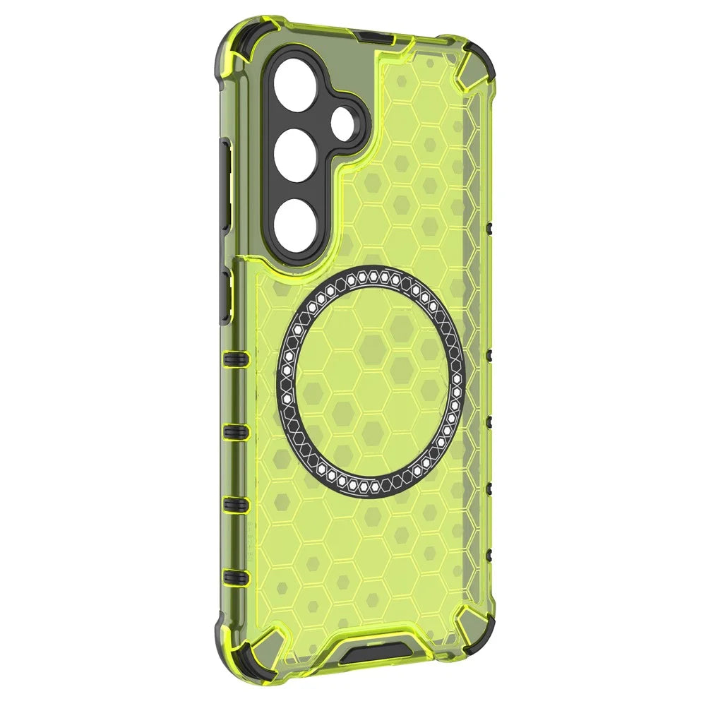 For Samsung Galaxy S24 Magnetic Case Honeycomb TPU+PC Anti-Drop Phone Cover - Green - 3