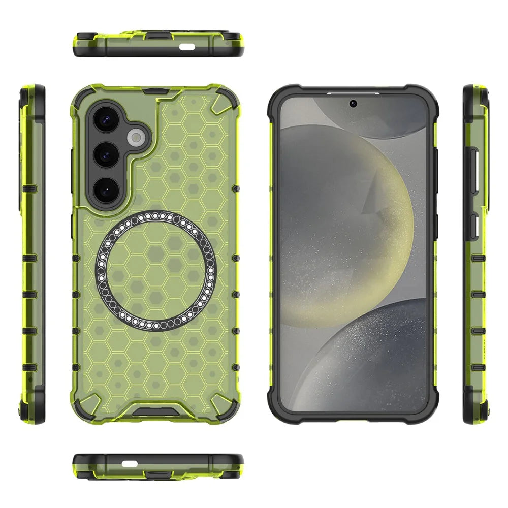 For Samsung Galaxy S24 Magnetic Case Honeycomb TPU+PC Anti-Drop Phone Cover - Green - 4