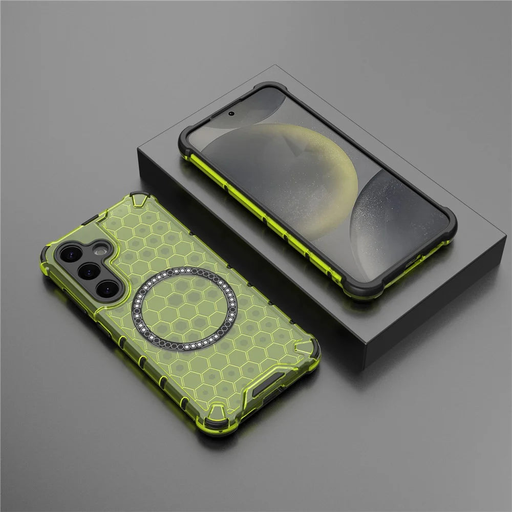 For Samsung Galaxy S24 Magnetic Case Honeycomb TPU+PC Anti-Drop Phone Cover - Green - 5