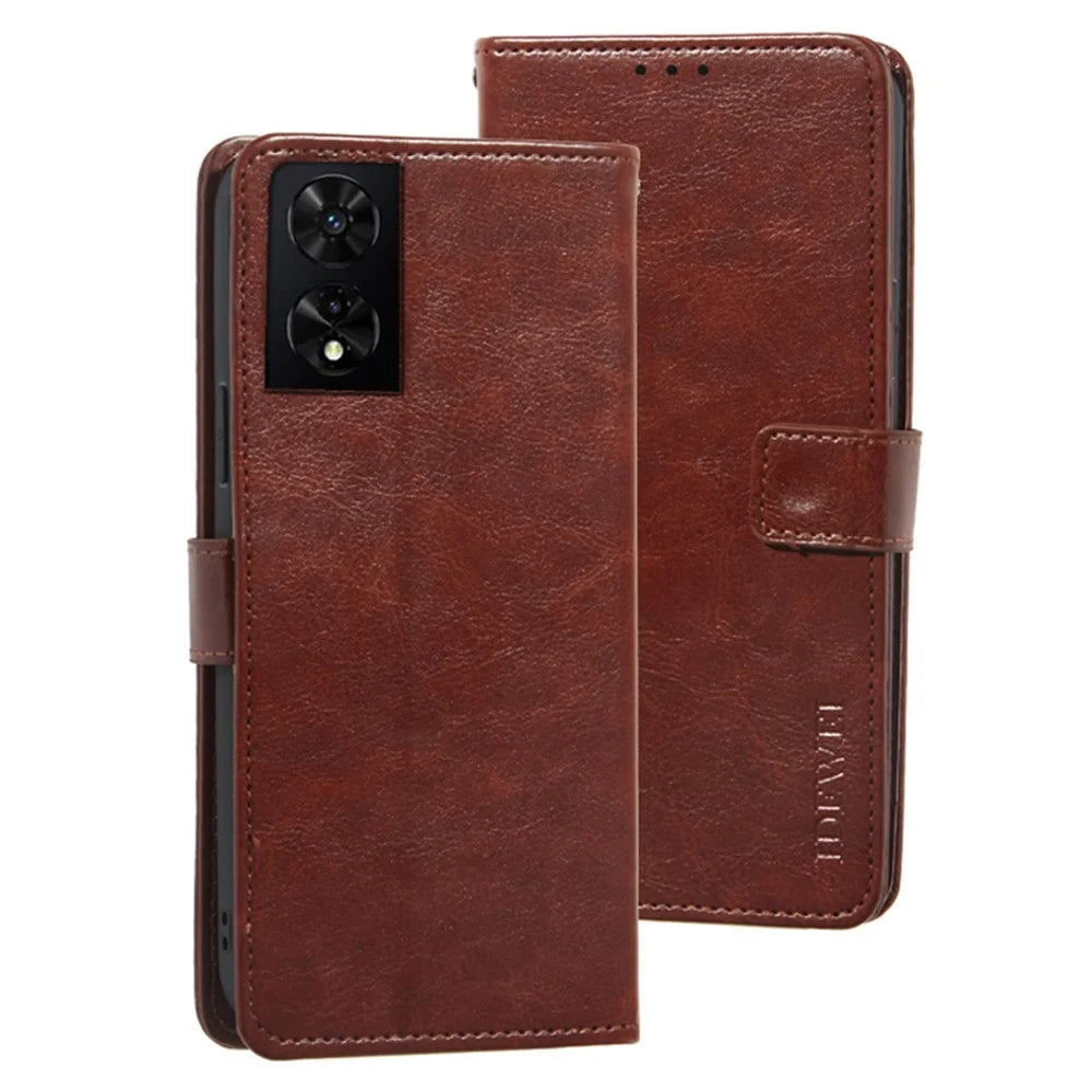 IDEWEI For TCL 505 Case Crazy Horse Texture Leather Folio Phone Cover - Brown - 1