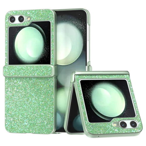 For Samsung Galaxy Z Flip5 5G Easy Folding   Phone Case PC+PU Leather Phone Shell - Green - 1