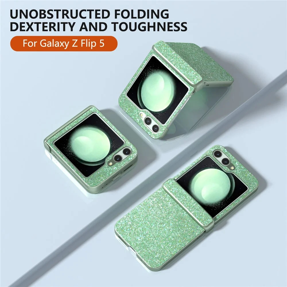 For Samsung Galaxy Z Flip5 5G Easy Folding   Phone Case PC+PU Leather Phone Shell - Green - 2