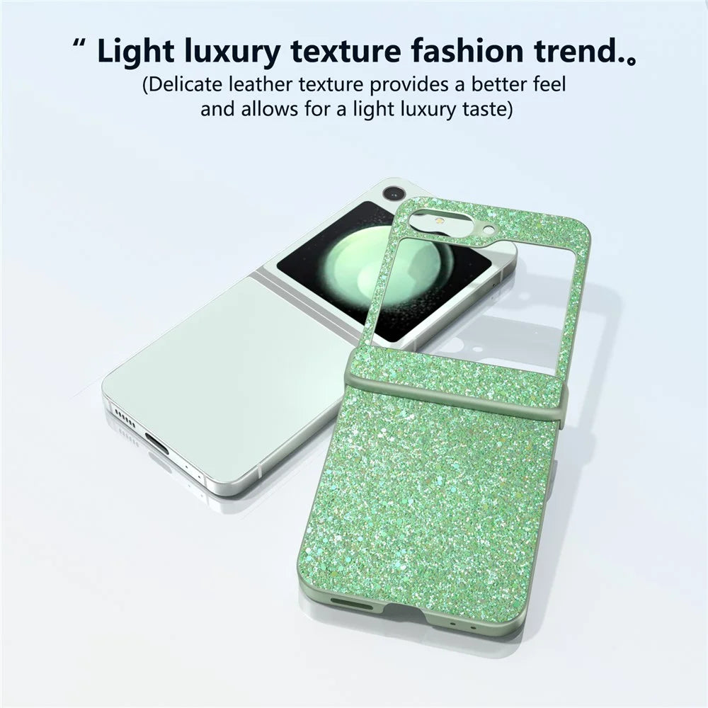 For Samsung Galaxy Z Flip5 5G Easy Folding   Phone Case PC+PU Leather Phone Shell - Green - 3