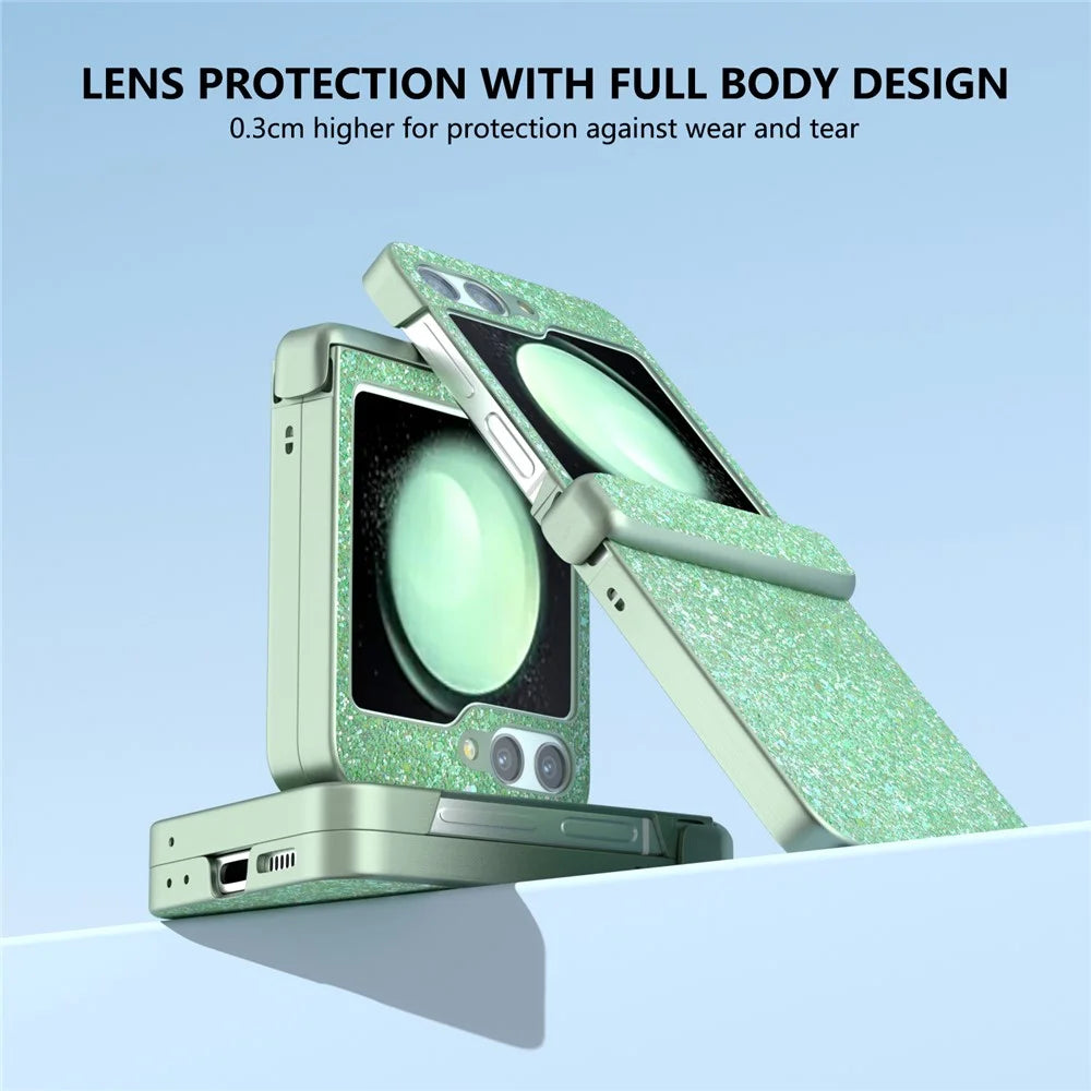 For Samsung Galaxy Z Flip5 5G Easy Folding   Phone Case PC+PU Leather Phone Shell - Green - 4
