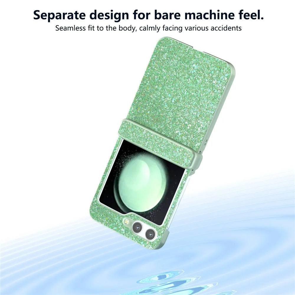 For Samsung Galaxy Z Flip5 5G Easy Folding   Phone Case PC+PU Leather Phone Shell - Green - 5