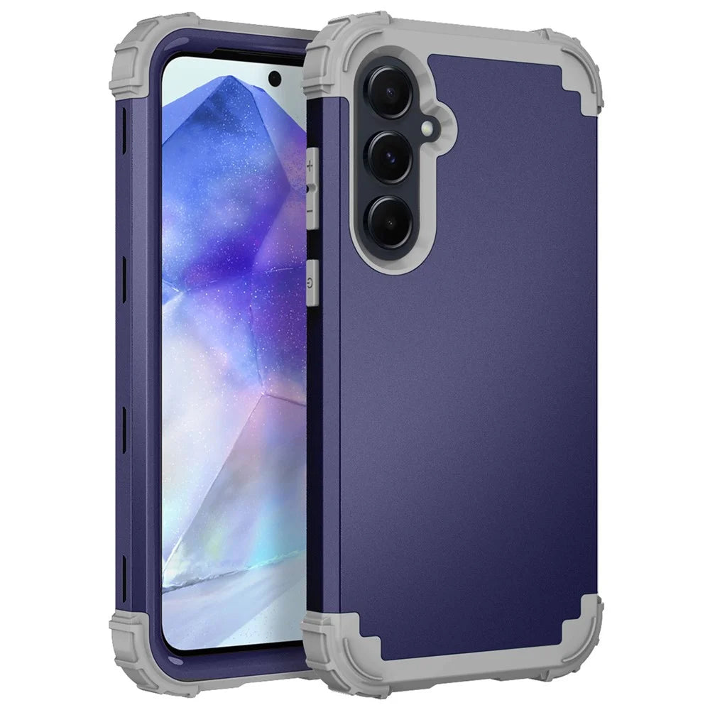 L-Style For Samsung Galaxy A55 5G Case Anti-Scratch PC + TPU Phone Cover - Navy Blue+Dark Grey - 1