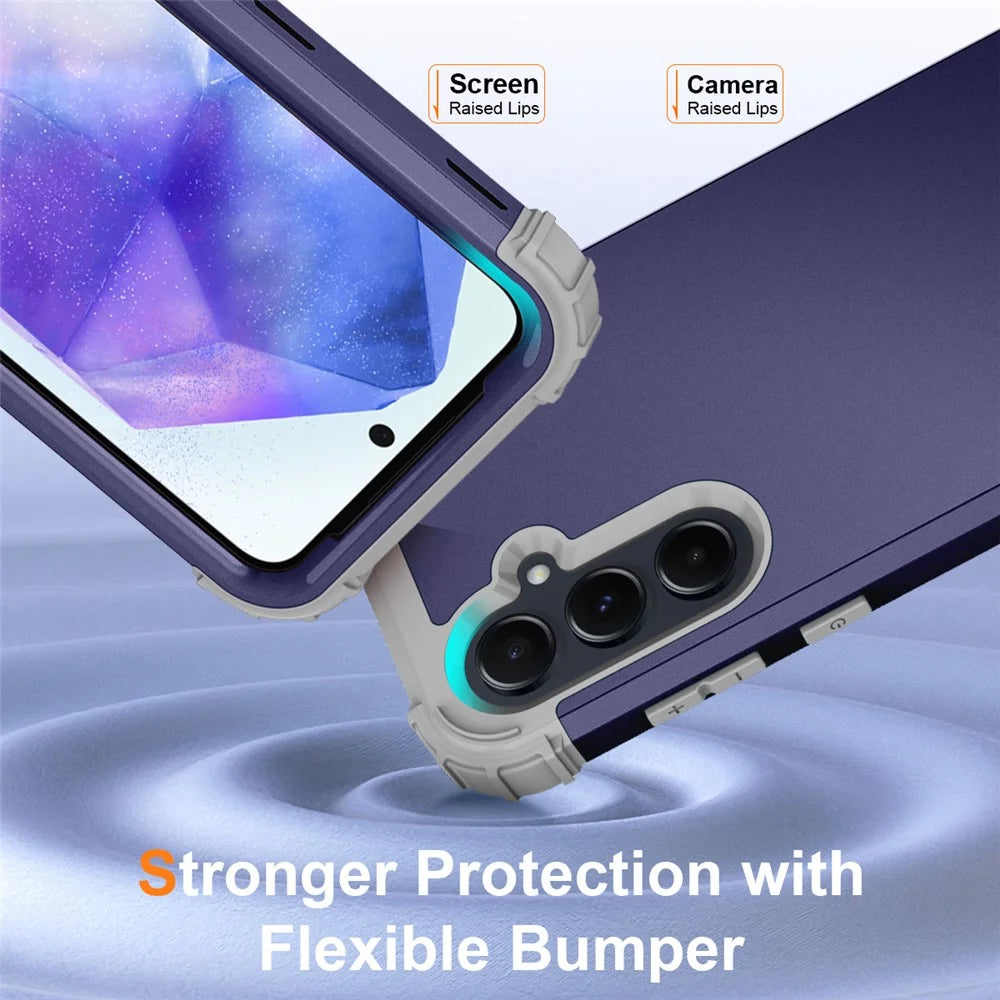 L-Style For Samsung Galaxy A55 5G Case Anti-Scratch PC + TPU Phone Cover - Navy Blue+Dark Grey - 3