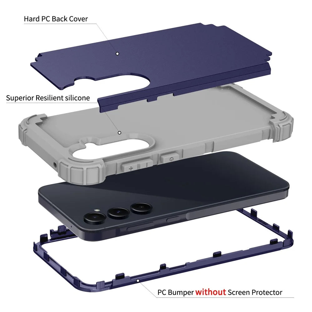 L-Style For Samsung Galaxy A55 5G Case Anti-Scratch PC + TPU Phone Cover - Navy Blue+Dark Grey - 5