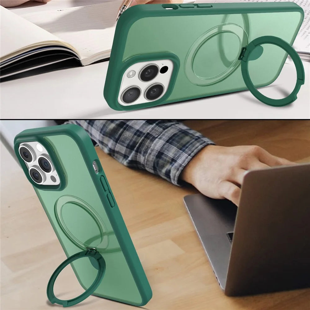 For iPhone 14 Pro Max Case Magnetic Kickstand PC+TPU Phone Case with Individual Lens Film - Green - 2