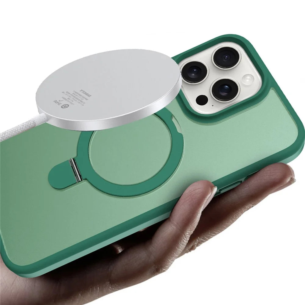For iPhone 14 Pro Max Case Magnetic Kickstand PC+TPU Phone Case with Individual Lens Film - Green - 4