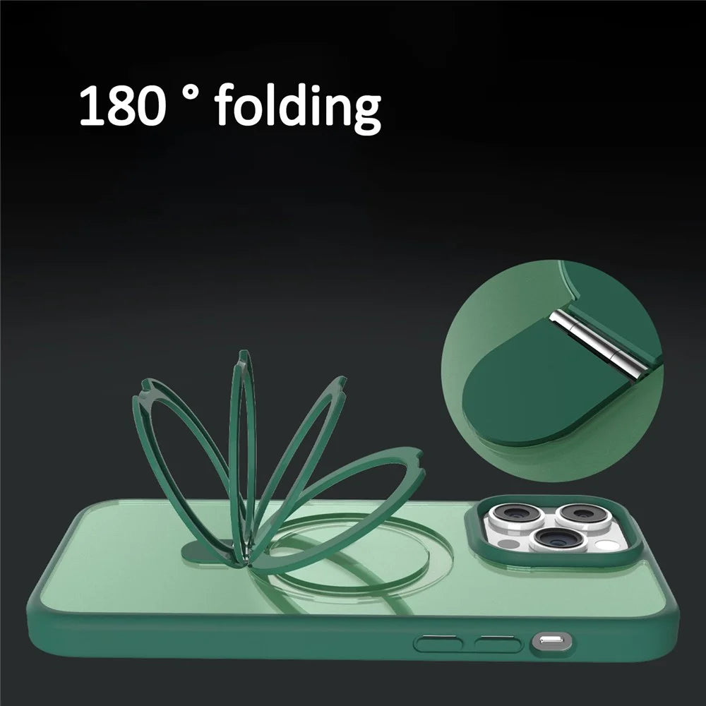 For iPhone 14 Pro Max Case Magnetic Kickstand PC+TPU Phone Case with Individual Lens Film - Green - 5