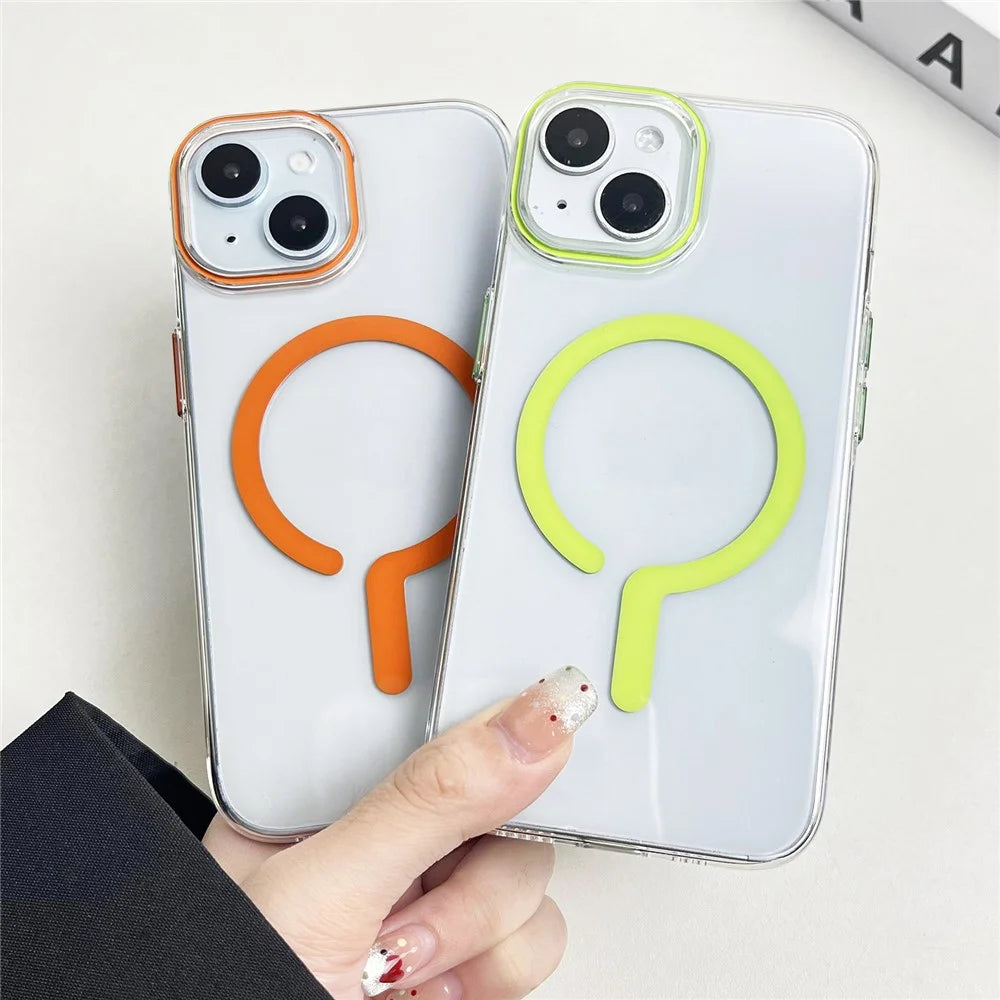 For iPhone 14 Clear Magnetic Case Hard PC+Soft TPU Protective Phone Cover - Fluorescent Green - 3
