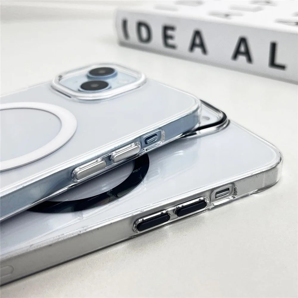 For iPhone 14 Clear Magnetic Case Hard PC+Soft TPU Protective Phone Cover - Fluorescent Green - 4