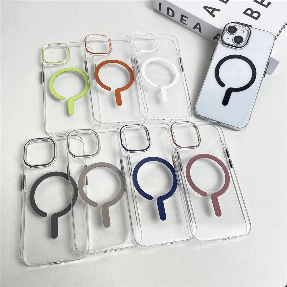 For iPhone 14 Clear Magnetic Case Hard PC+Soft TPU Protective Phone Cover - Fluorescent Green - 5