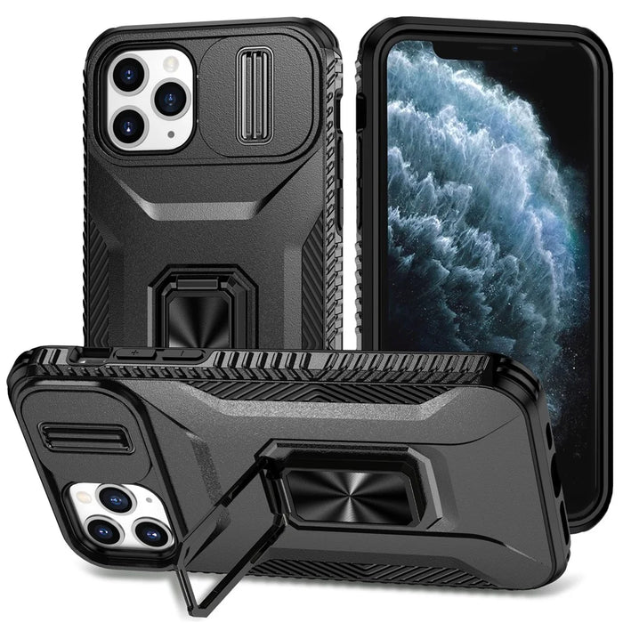 For iPhone 11 Pro Case PC+TPU Phone Cover Sliding Camshield Holder - Black - 1