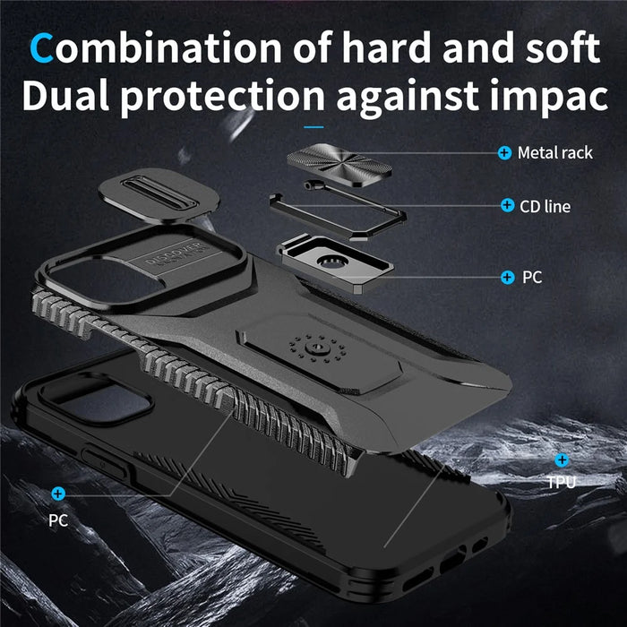 For iPhone 11 Pro Case PC+TPU Phone Cover Sliding Camshield Holder - Black - 3