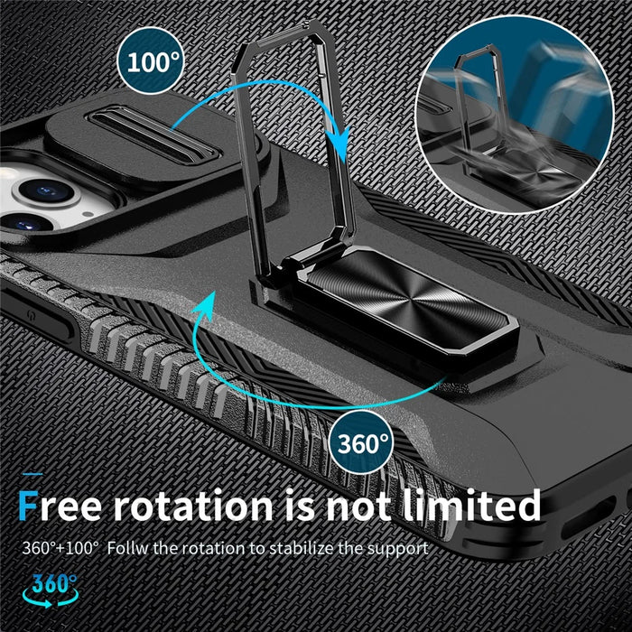 For iPhone 11 Pro Case PC+TPU Phone Cover Sliding Camshield Holder - Black - 4