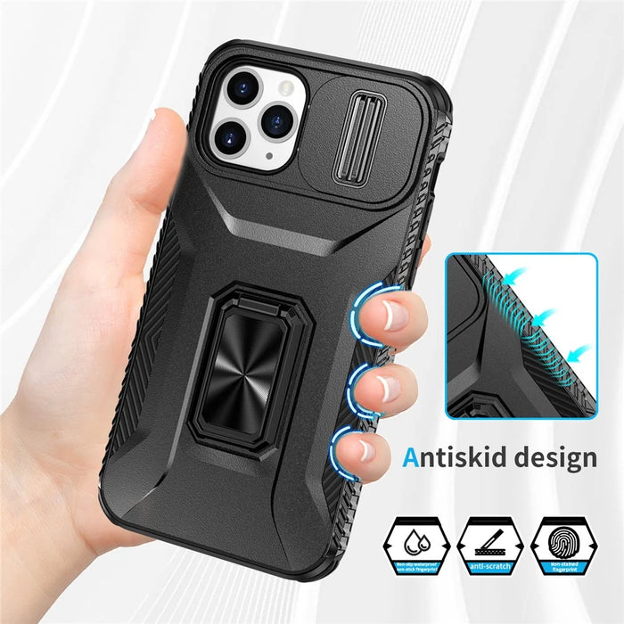 For iPhone 11 Pro Case PC+TPU Phone Cover Sliding Camshield Holder - Black - 5