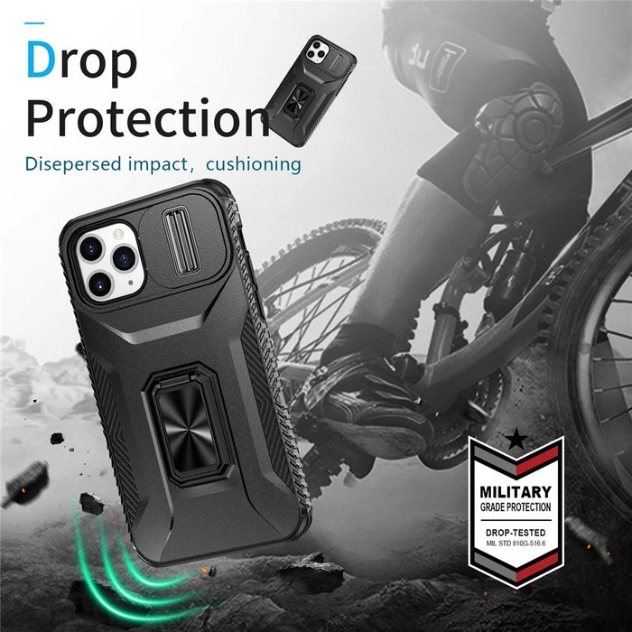 For iPhone 11 Pro Case PC+TPU Phone Cover Sliding Camshield Holder - Black - 7