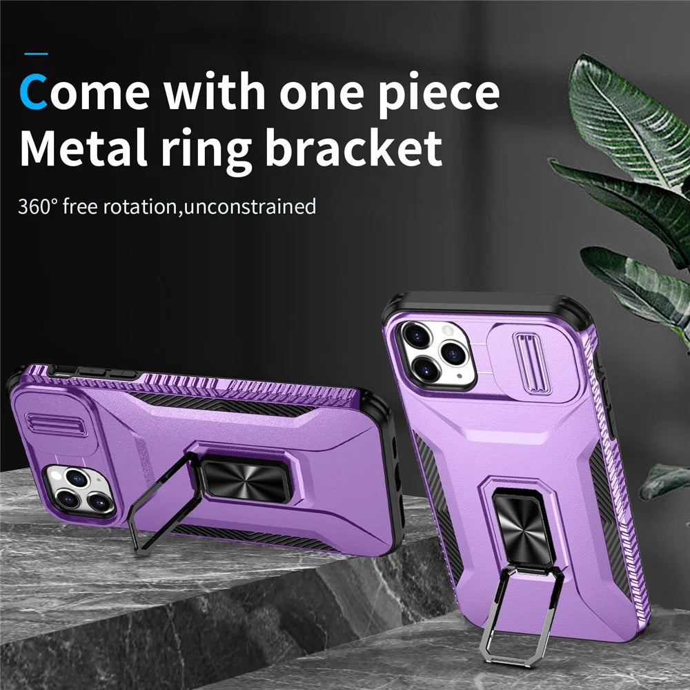 For iPhone 11 Pro Max Case TPU+PC Lens Protection Phone Cover with Ring Kickstand -  Purple - 2